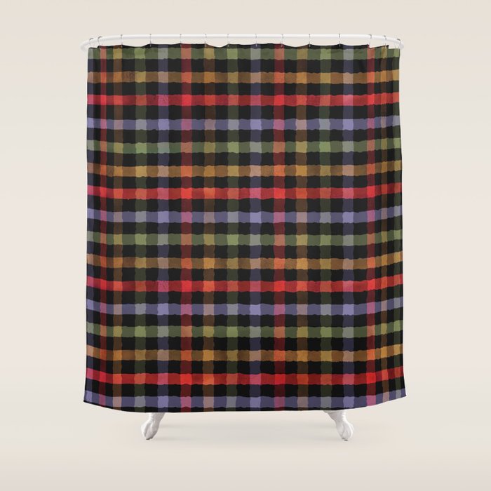Boho Checkered Deep Palette Shower Curtain Gallery Image 1