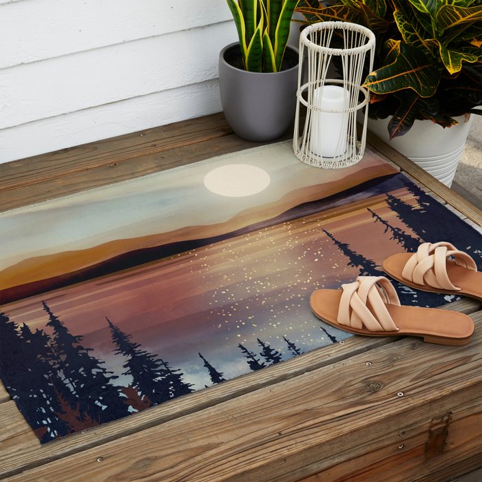 Summer Lake Sunset Outdoor Rug Gallery Image 2
