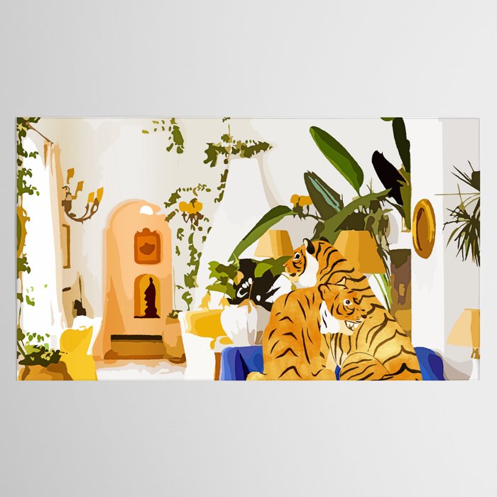 Tiger Reserve Villa | Bohemian Tropical Jungle Décor | Pastel Honeymoon Couple Love Wildlife Tablecloth Gallery Image 2