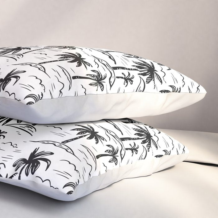 Black and white palm tree beach doodle pattern Pillow Sham Gallery Image 3