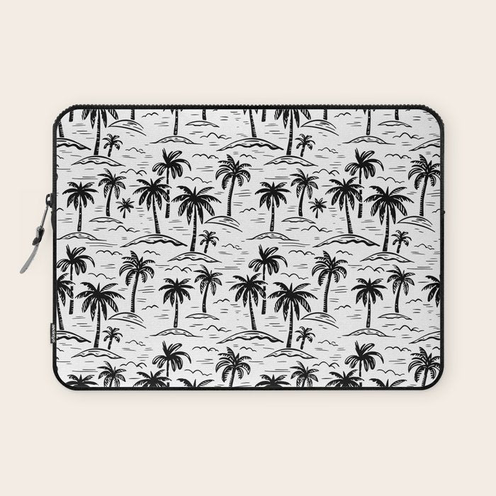 Black and white palm tree beach doodle pattern Laptop Sleeve Gallery Image 1