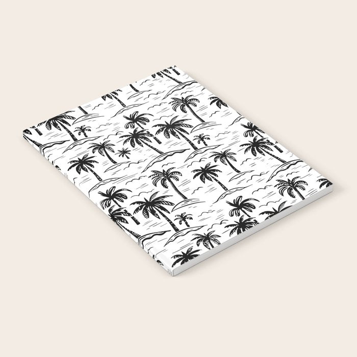 Black and white palm tree beach doodle pattern Notebook Gallery Image 1