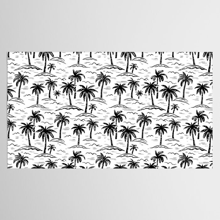 Black and white palm tree beach doodle pattern Tablecloth Gallery Image 2