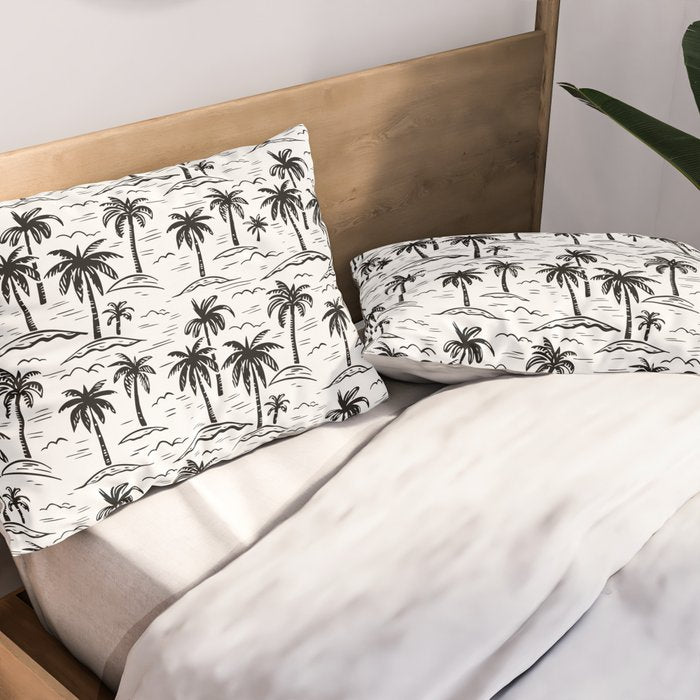 Black and white palm tree beach doodle pattern Pillow Sham Gallery Image 2