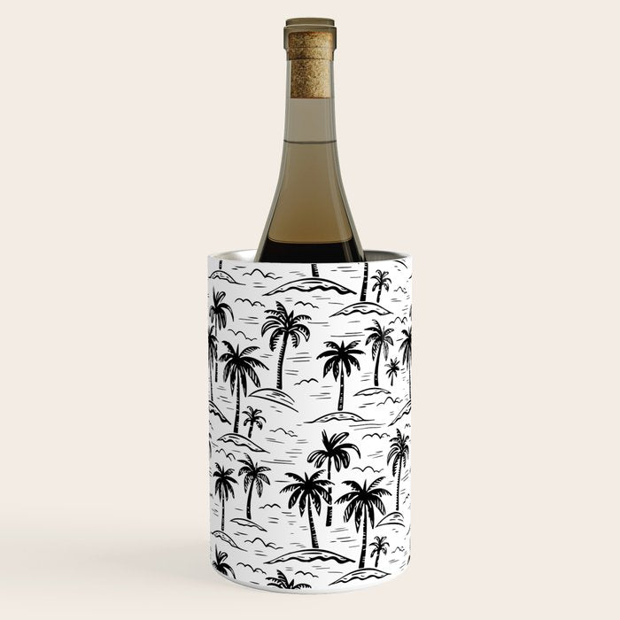 Black and white palm tree beach doodle pattern Wine Chiller Gallery Image 1