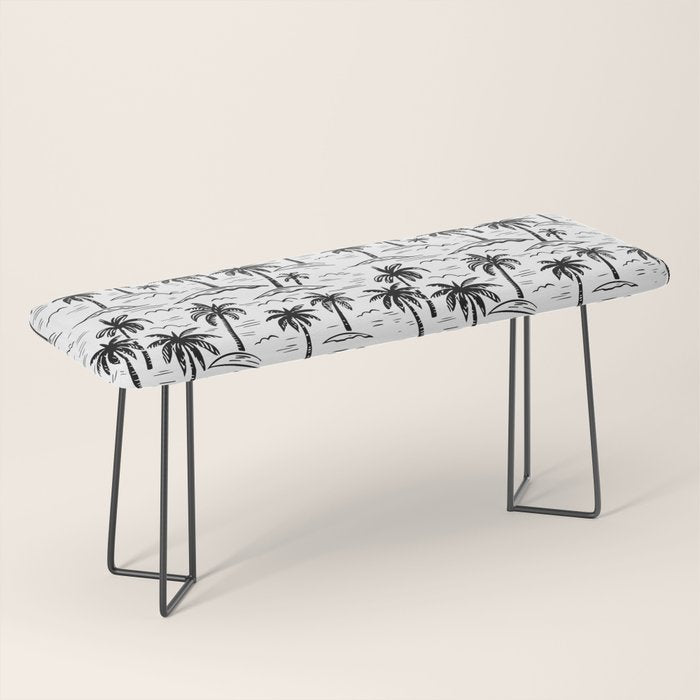 Black and white palm tree beach doodle pattern Bench Gallery Image 1