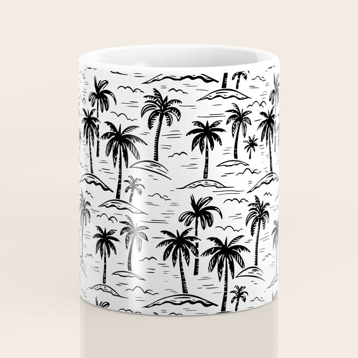 Black and white palm tree beach doodle pattern Coffee Mug Gallery Image 4