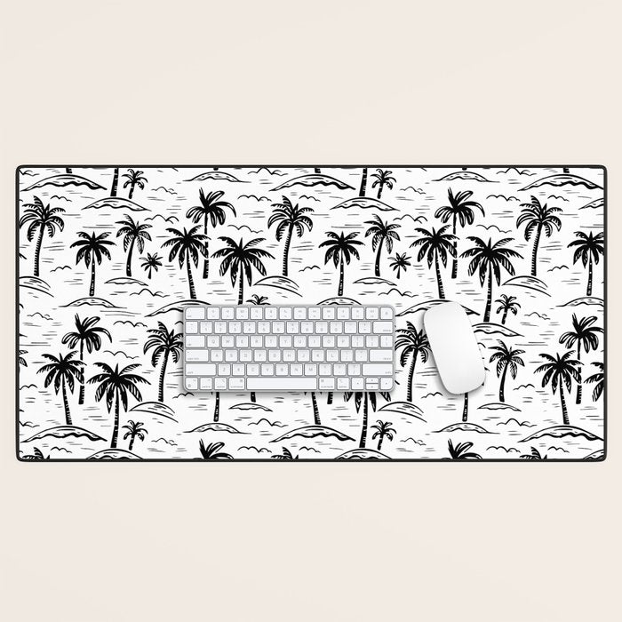 Black and white palm tree beach doodle pattern Desk Mat Gallery Image 1