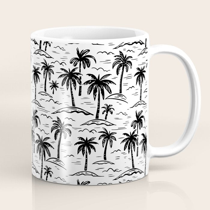 Black and white palm tree beach doodle pattern Coffee Mug Gallery Image 1
