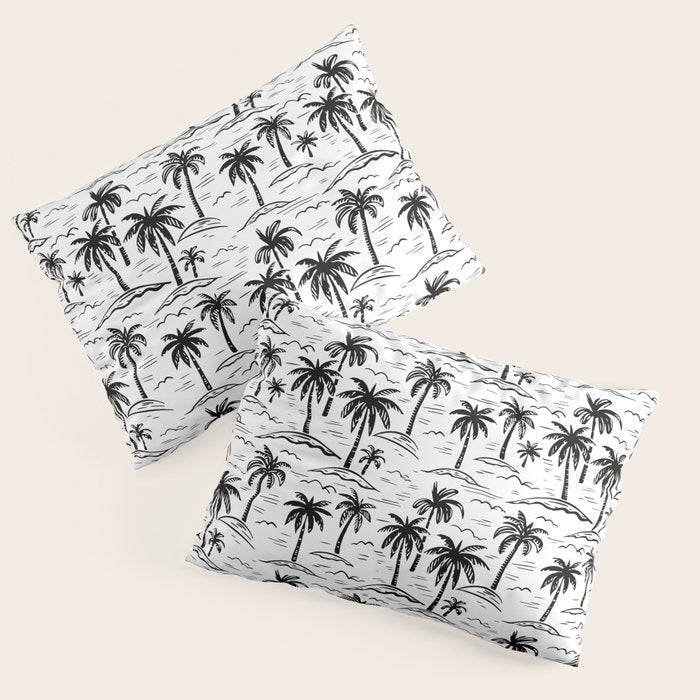 Black and white palm tree beach doodle pattern Pillow Sham Gallery Image 1