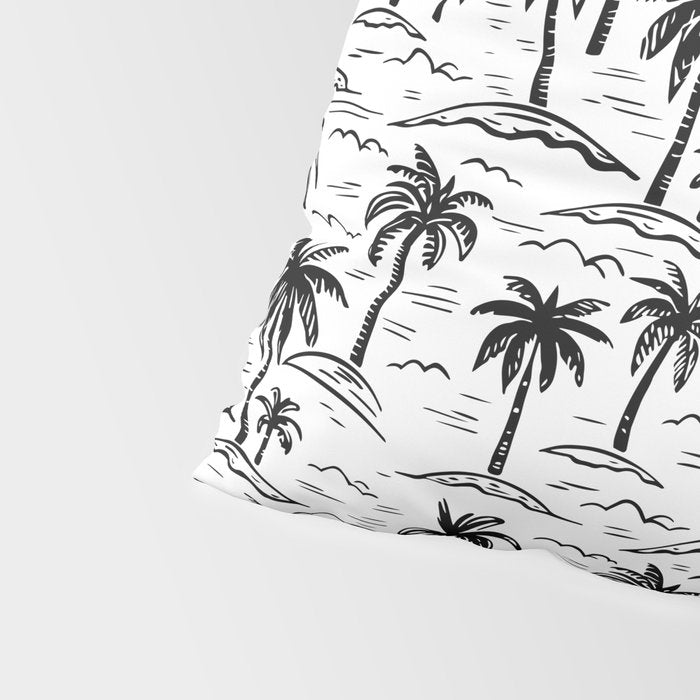 Black and white palm tree beach doodle pattern Pillow Sham Gallery Image 4