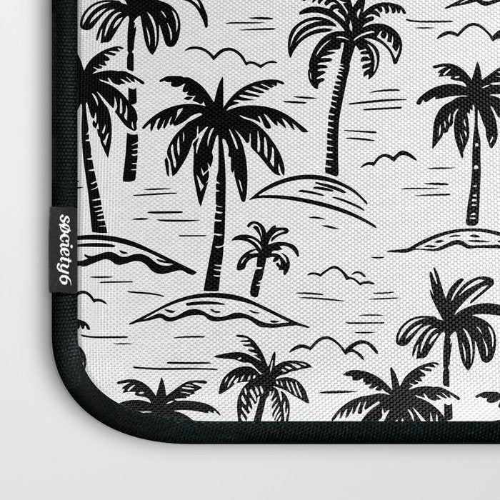 Black and white palm tree beach doodle pattern Laptop Sleeve Gallery Image 3