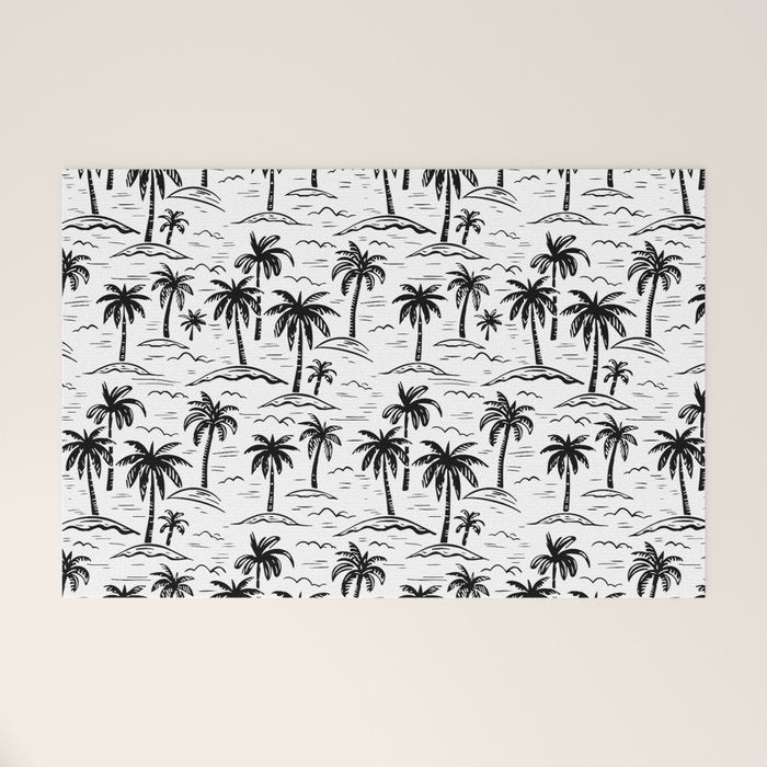 Black and white palm tree beach doodle pattern Welcome Mat Gallery Image 1