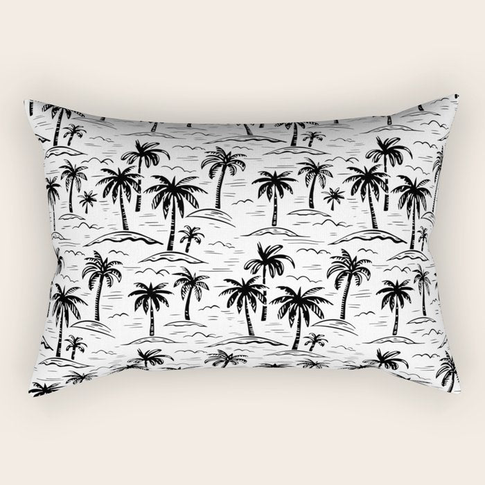 Black and white palm tree beach doodle pattern Rectangular Pillow Gallery Image 1