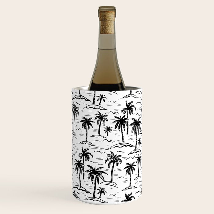 Black and white palm tree beach doodle pattern Wine Chiller Gallery Image 2