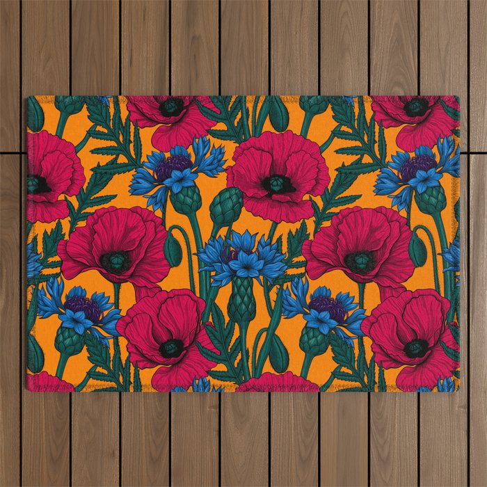 Red poppies and blue cornflowers Outdoor Rug Gallery Image 1