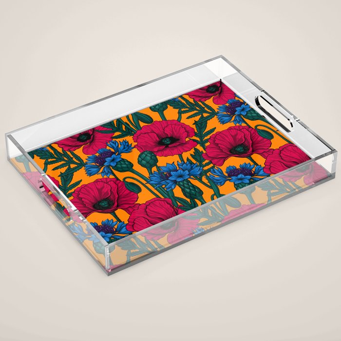 Red poppies and blue cornflowers Acrylic Tray Gallery Image 1