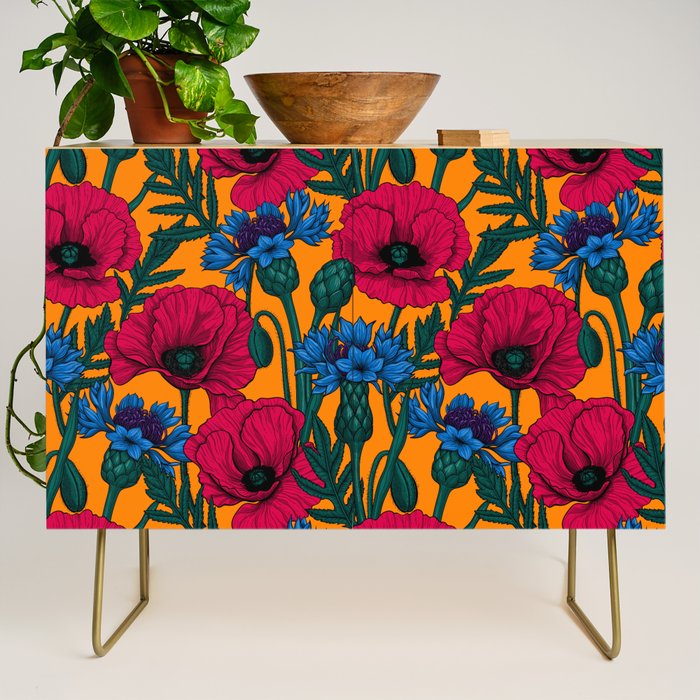 Red poppies and blue cornflowers Credenza Gallery Image 1