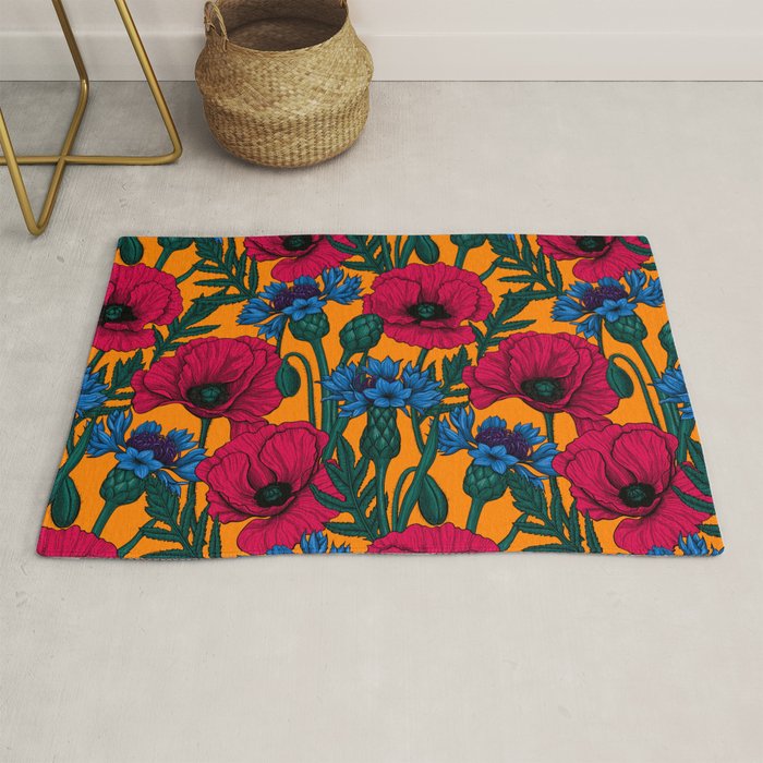 Red poppies and blue cornflowers Rug Gallery Image 1