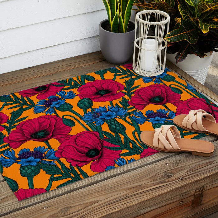 Red poppies and blue cornflowers Outdoor Rug Gallery Image 2
