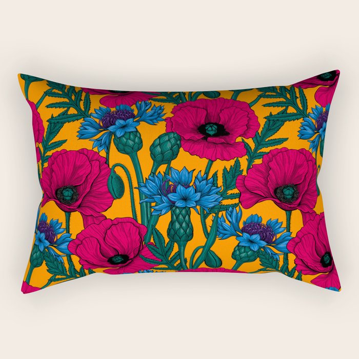 Red poppies and blue cornflowers Rectangular Pillow Gallery Image 1