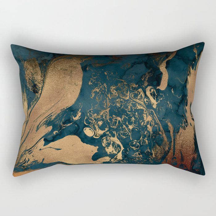 Emerald Indigo And Copper Glamour Marble Rectangular Pillow Gallery Image 2
