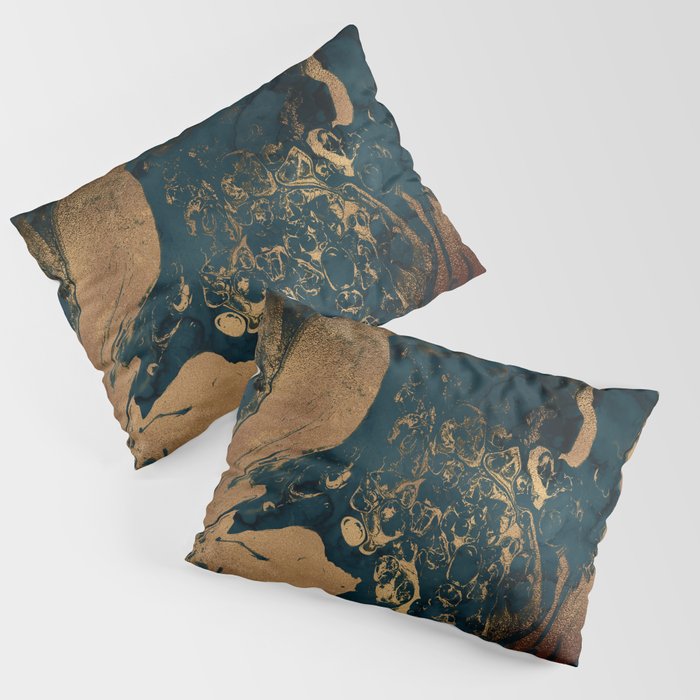 Emerald Indigo And Copper Glamour Marble Pillow Sham Gallery Image 1