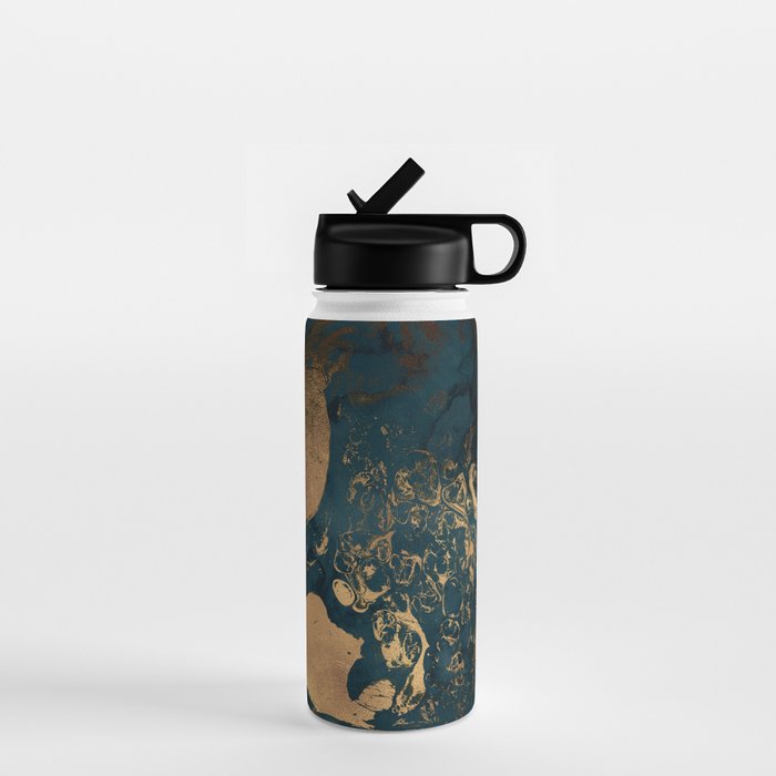 Emerald Indigo And Copper Glamour Marble Water Bottle Gallery Image 1