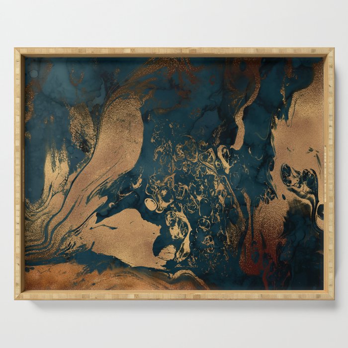 Emerald Indigo And Copper Glamour Marble Serving Tray Gallery Image 1