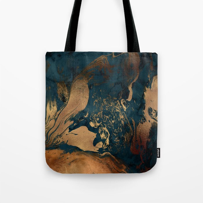 Emerald Indigo And Copper Glamour Marble Tote Bag Gallery Image 1