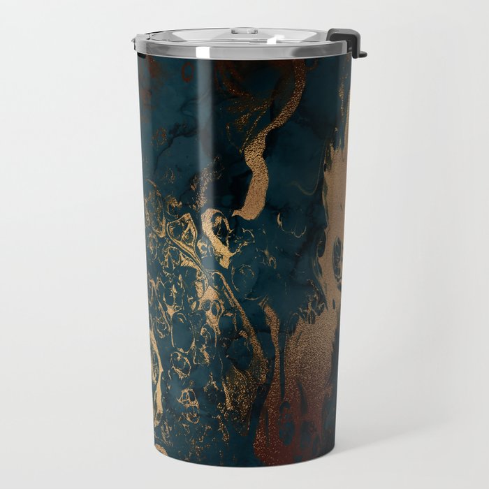 Emerald Indigo And Copper Glamour Marble Travel Mug Gallery Image 2