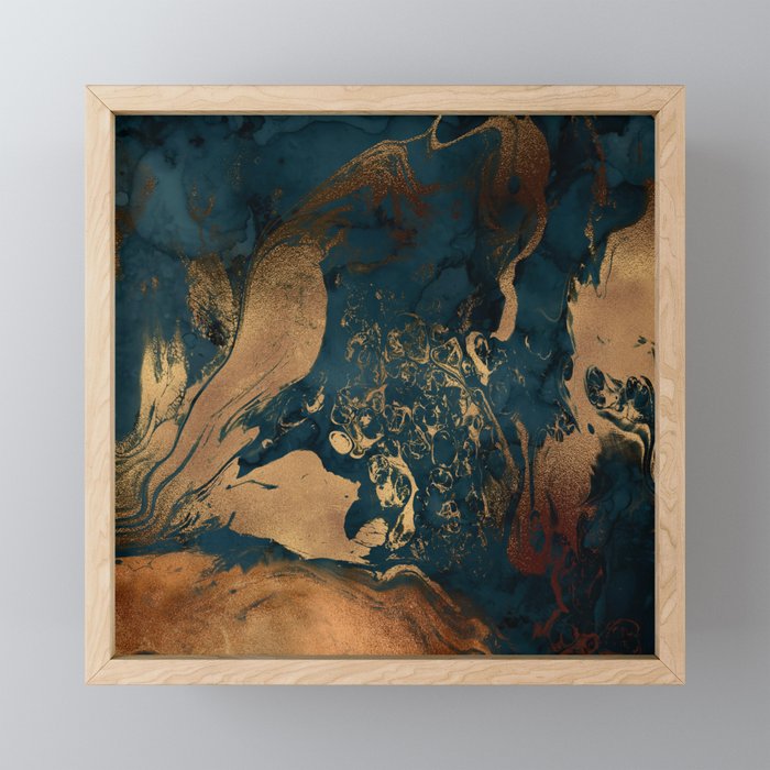 Emerald Indigo And Copper Glamour Marble Mini Art Print Gallery Image 1