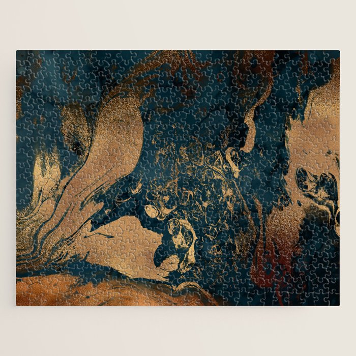 Emerald Indigo And Copper Glamour Marble Jigsaw Puzzle Gallery Image 1