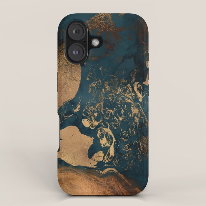 Emerald Indigo And Copper Glamour Marble iPhone Case Gallery Image 1
