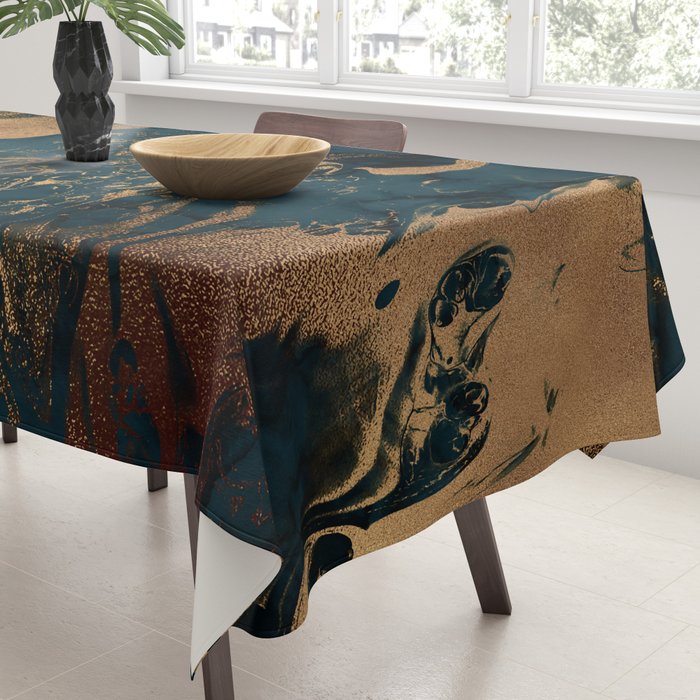 Emerald Indigo And Copper Glamour Marble Tablecloth Gallery Image 3