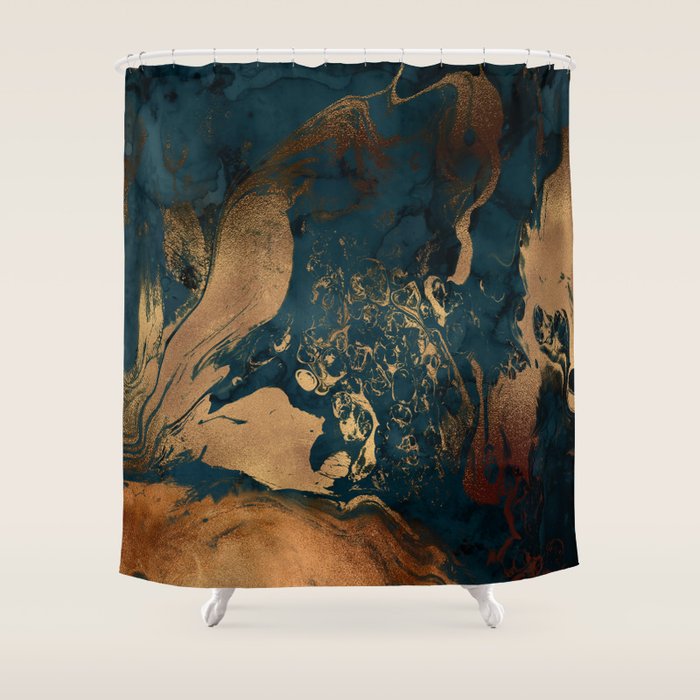 Emerald Indigo And Copper Glamour Marble Shower Curtain Gallery Image 1