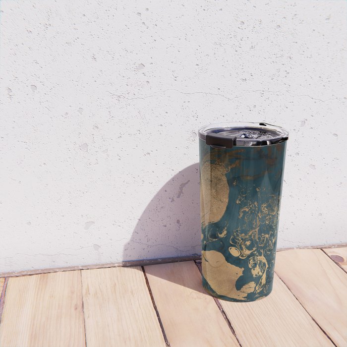 Emerald Indigo And Copper Glamour Marble Travel Mug Gallery Image 4