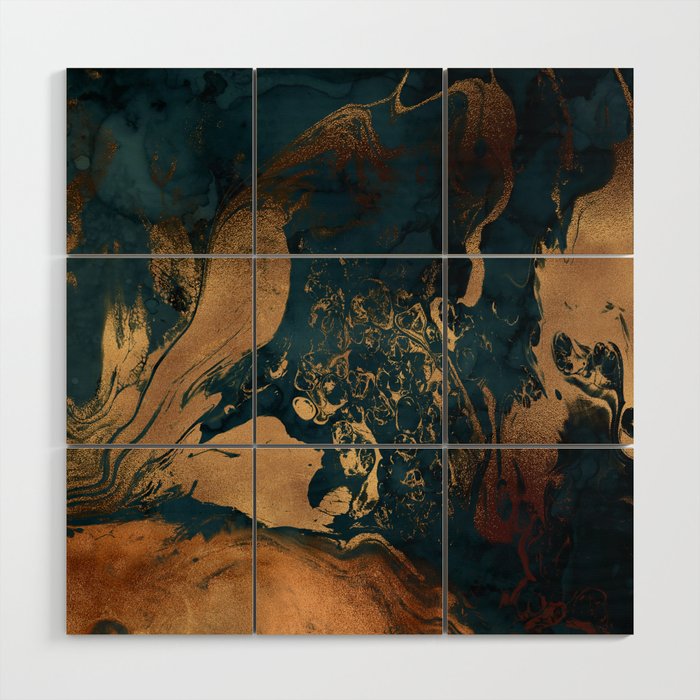 Emerald Indigo And Copper Glamour Marble Wood Wall Art Gallery Image 1