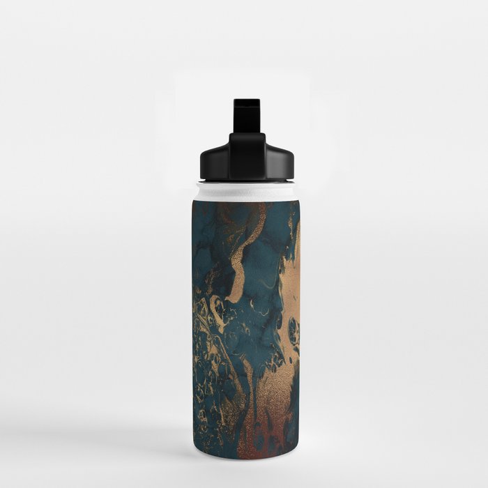 Emerald Indigo And Copper Glamour Marble Water Bottle Gallery Image 2