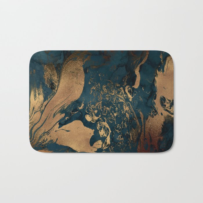 Emerald Indigo And Copper Glamour Marble Bath Mat Gallery Image 1