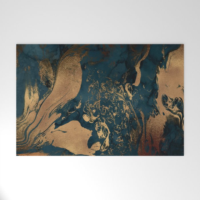 Emerald Indigo And Copper Glamour Marble Welcome Mat Gallery Image 1