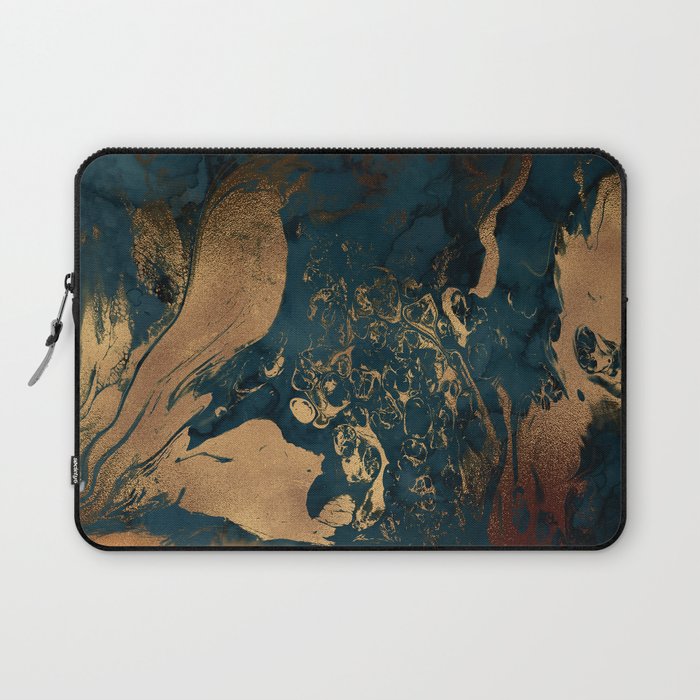 Emerald Indigo And Copper Glamour Marble Laptop Sleeve Gallery Image 1
