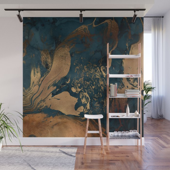Emerald Indigo And Copper Glamour Marble Wall Mural Gallery Image 1