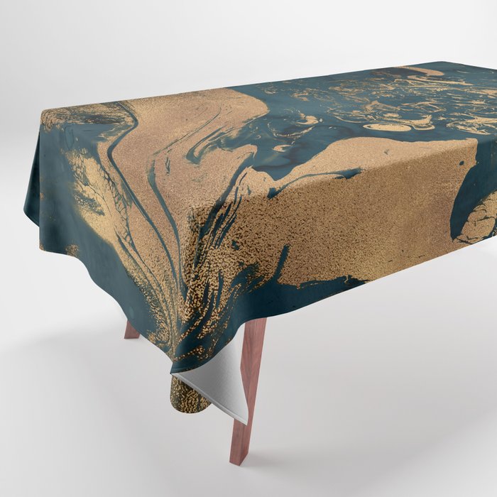 Emerald Indigo And Copper Glamour Marble Tablecloth Gallery Image 1