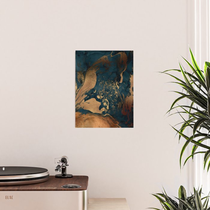 Emerald Indigo And Copper Glamour Marble Poster Gallery Image 2