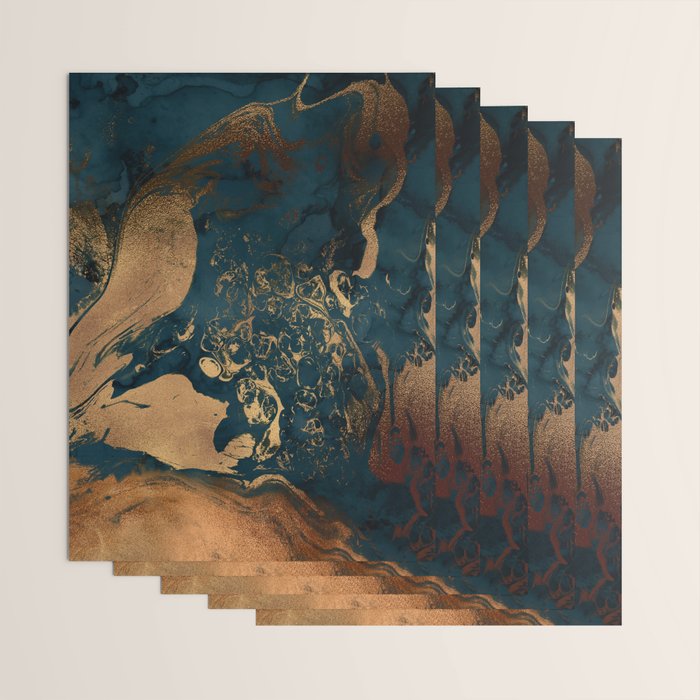 Emerald Indigo And Copper Glamour Marble Wrapping Paper Gallery Image 3