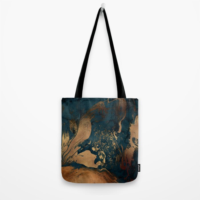 Emerald Indigo And Copper Glamour Marble Tote Bag Gallery Image 2