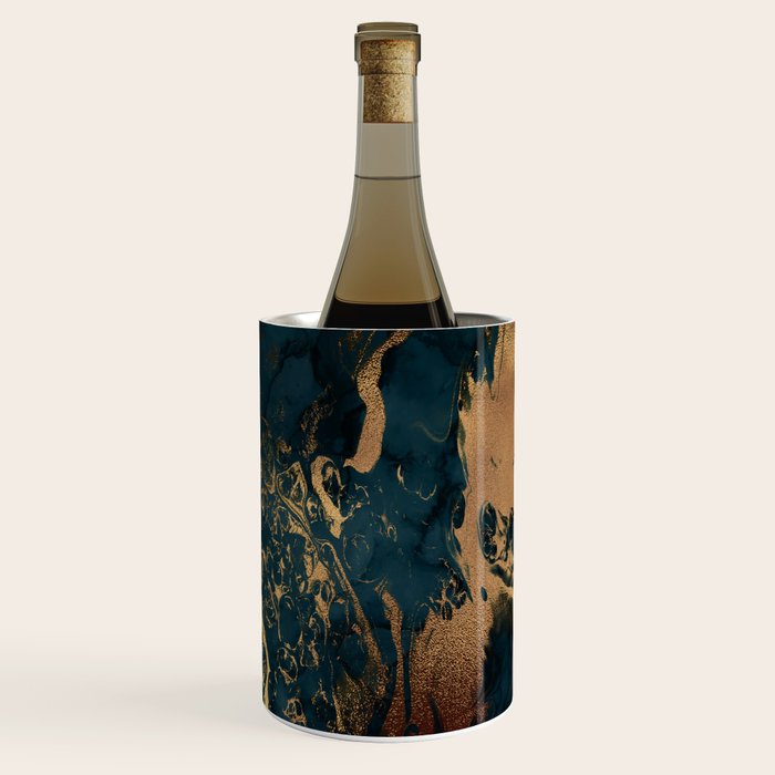 Emerald Indigo And Copper Glamour Marble Wine Chiller Gallery Image 3