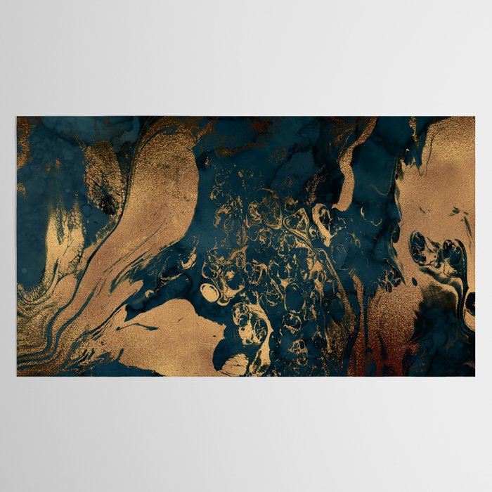 Emerald Indigo And Copper Glamour Marble Tablecloth Gallery Image 2