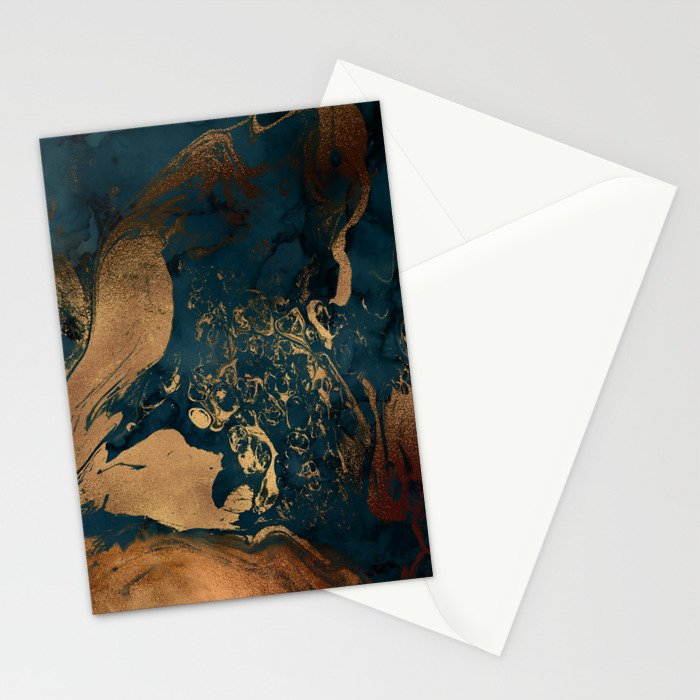 Emerald Indigo And Copper Glamour Marble Stationery Card Gallery Image 2